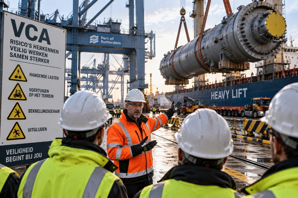 VCA-instructeur legt veiligheidsrisico's van zwaar hijswerk en groot materieel in de Rotterdamse haven uit