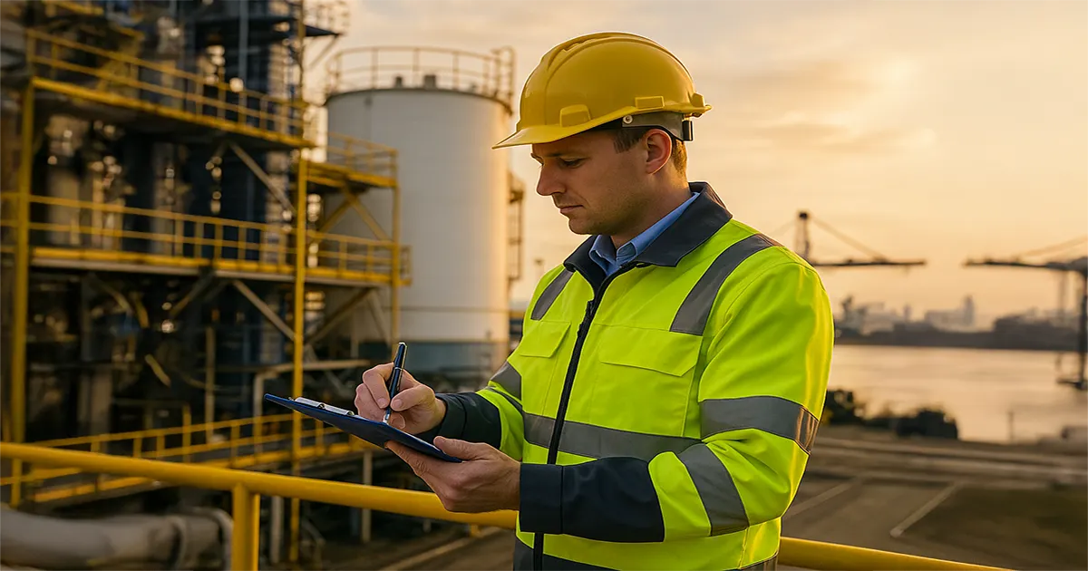 Veiligheidskundige bij industriële veiligheidsinspectie
