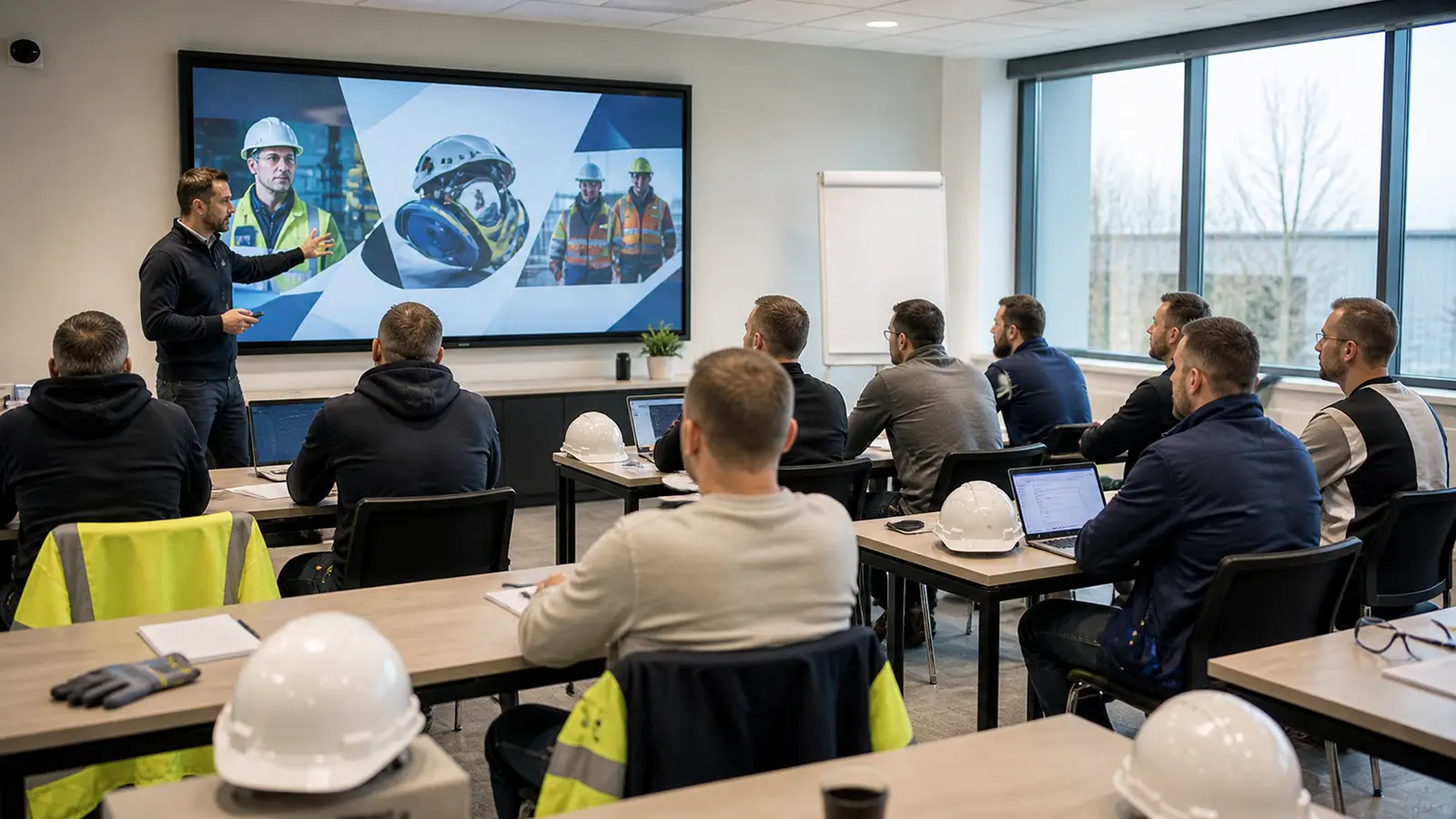 NEBOSH IGC opleiding in Rotterdam — instructeur in klaslokaal met cursisten en PBM